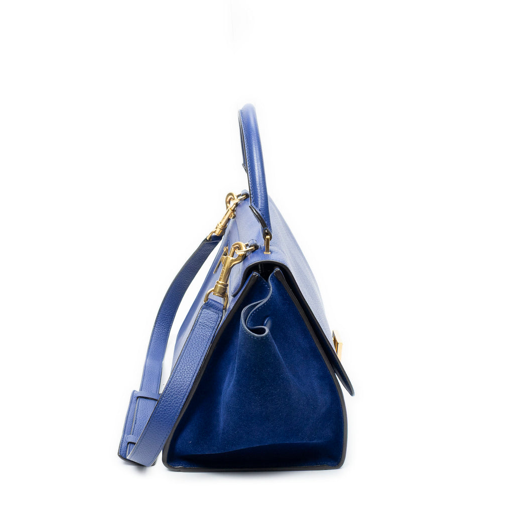 Shoulder Bag Small Trapeze Blue Grained Calfskin Leather