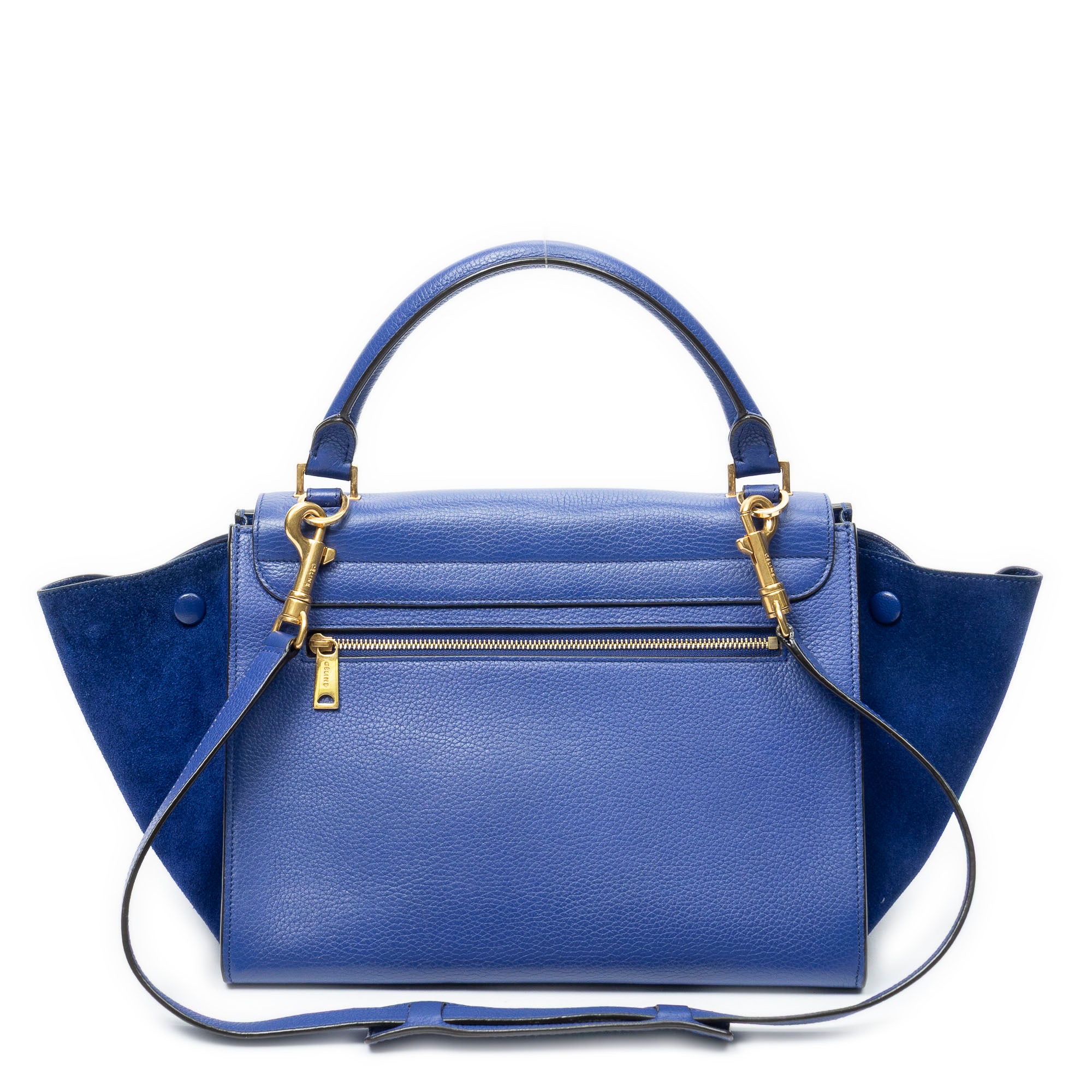 Shoulder Bag Small Trapeze Blue Grained Calfskin Leather