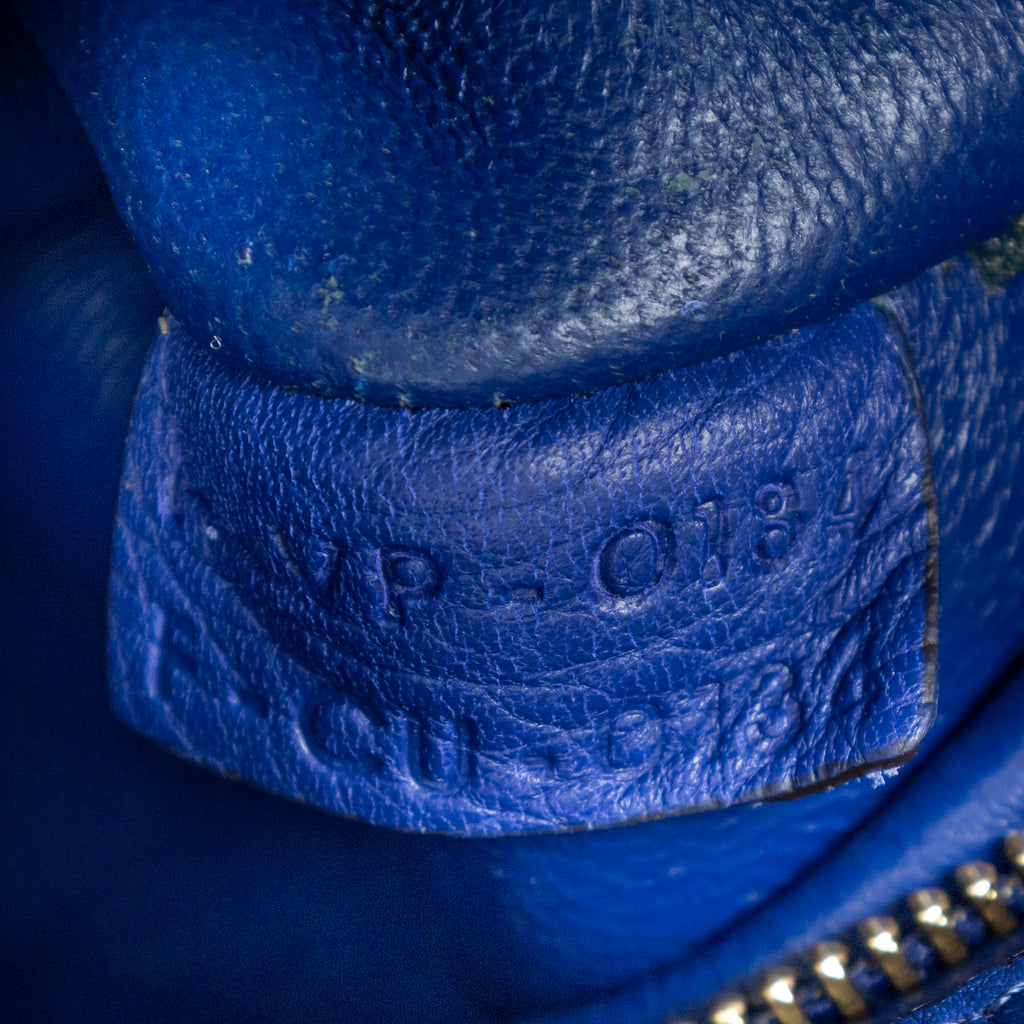 Shoulder Bag Small Trapeze Blue Grained Calfskin Leather