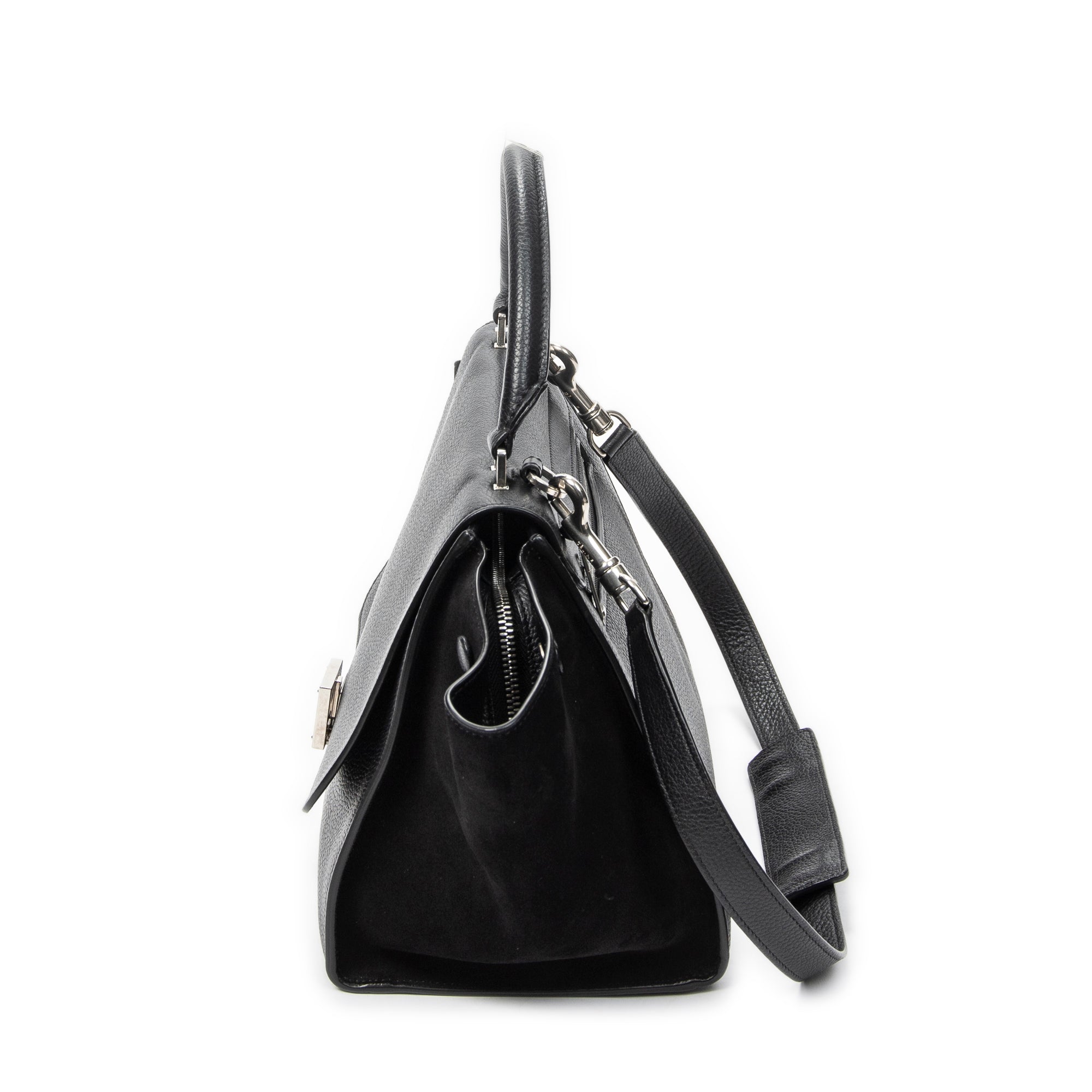 Shoulder Bag Small Trapeze Black Grained Calfskin Leather