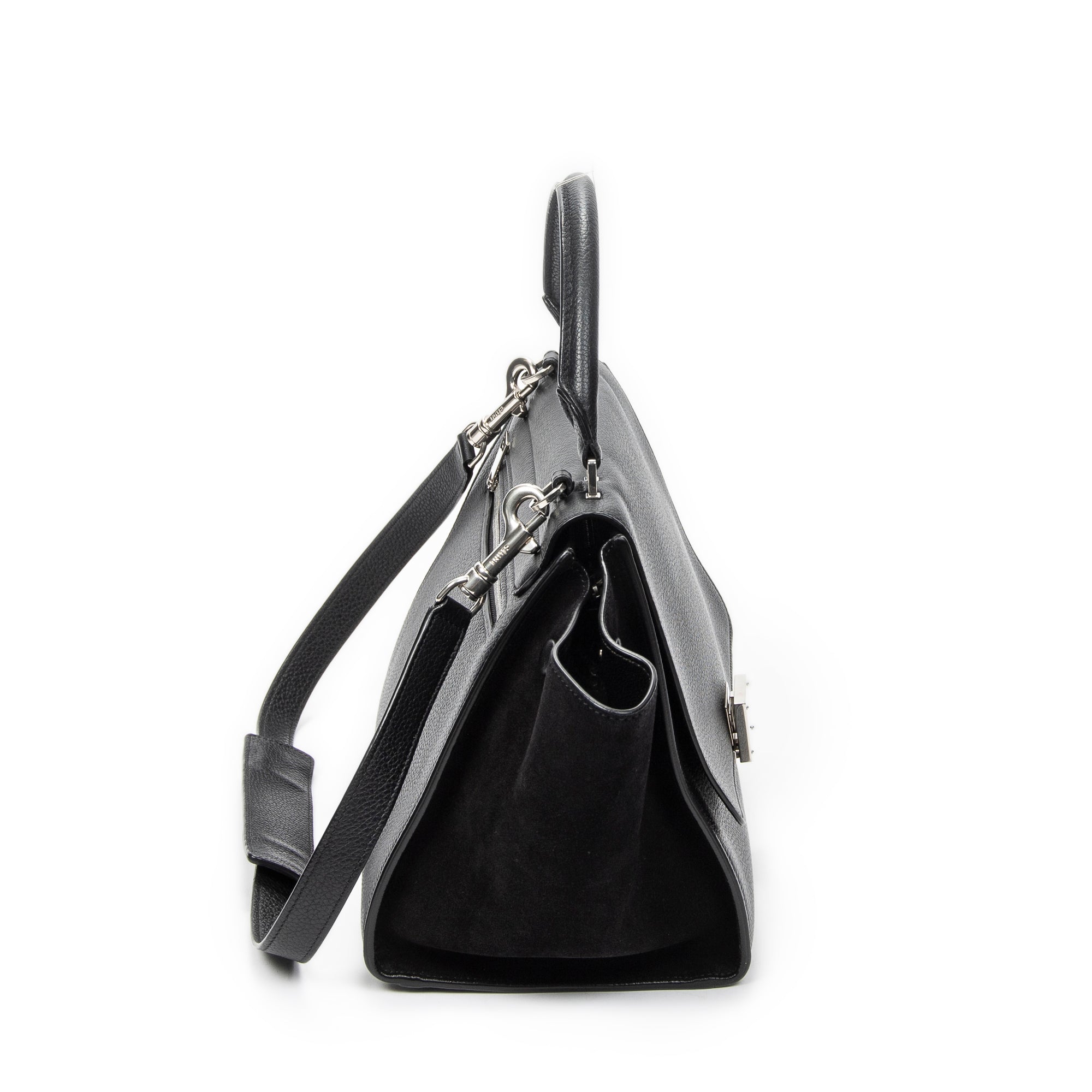 Shoulder Bag Small Trapeze Black Grained Calfskin Leather