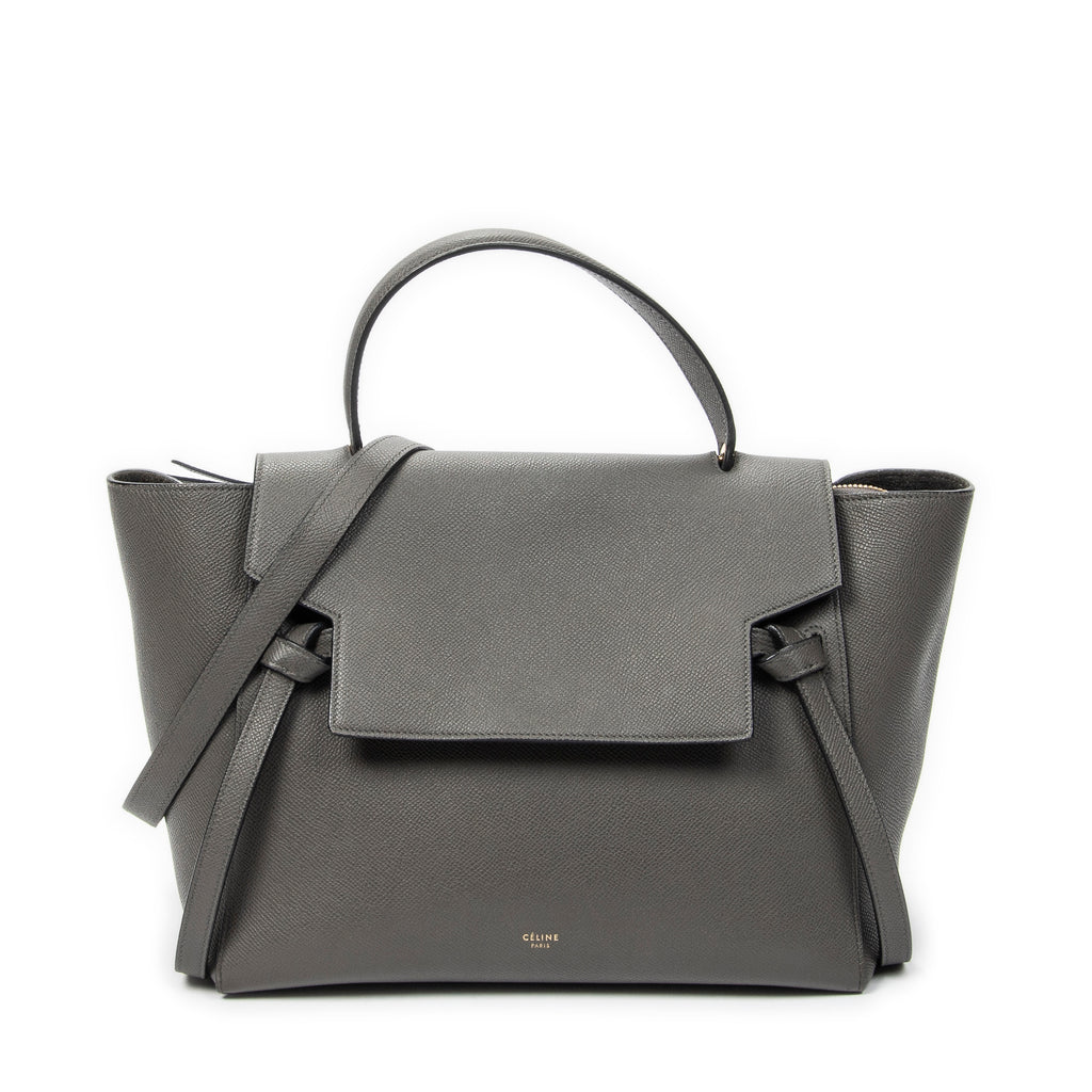 Shoulder Bag Mini Belt Bag Grey Grained Calfskin Leather