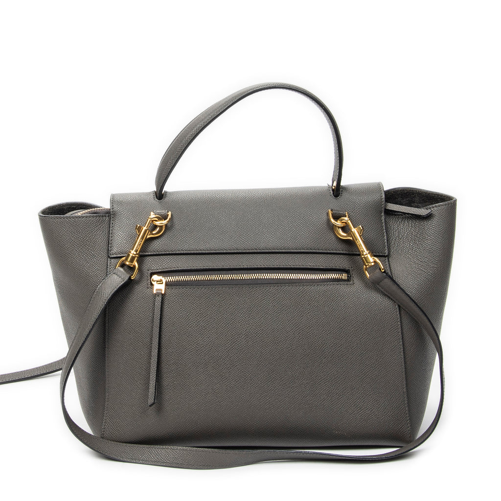 Shoulder Bag Mini Belt Bag Grey Grained Calfskin Leather