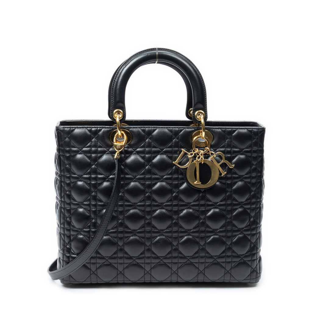 Shoulder Bag Large Lady Dior Zip Black Cannage Lambskin Leather
