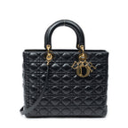 Shoulder Bag Large Lady Dior Zip Black Cannage Lambskin Leather