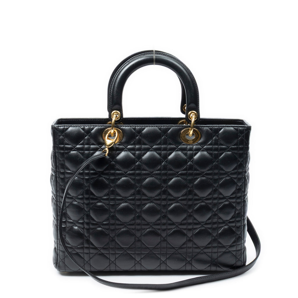 Shoulder Bag Large Lady Dior Zip Black Cannage Lambskin Leather