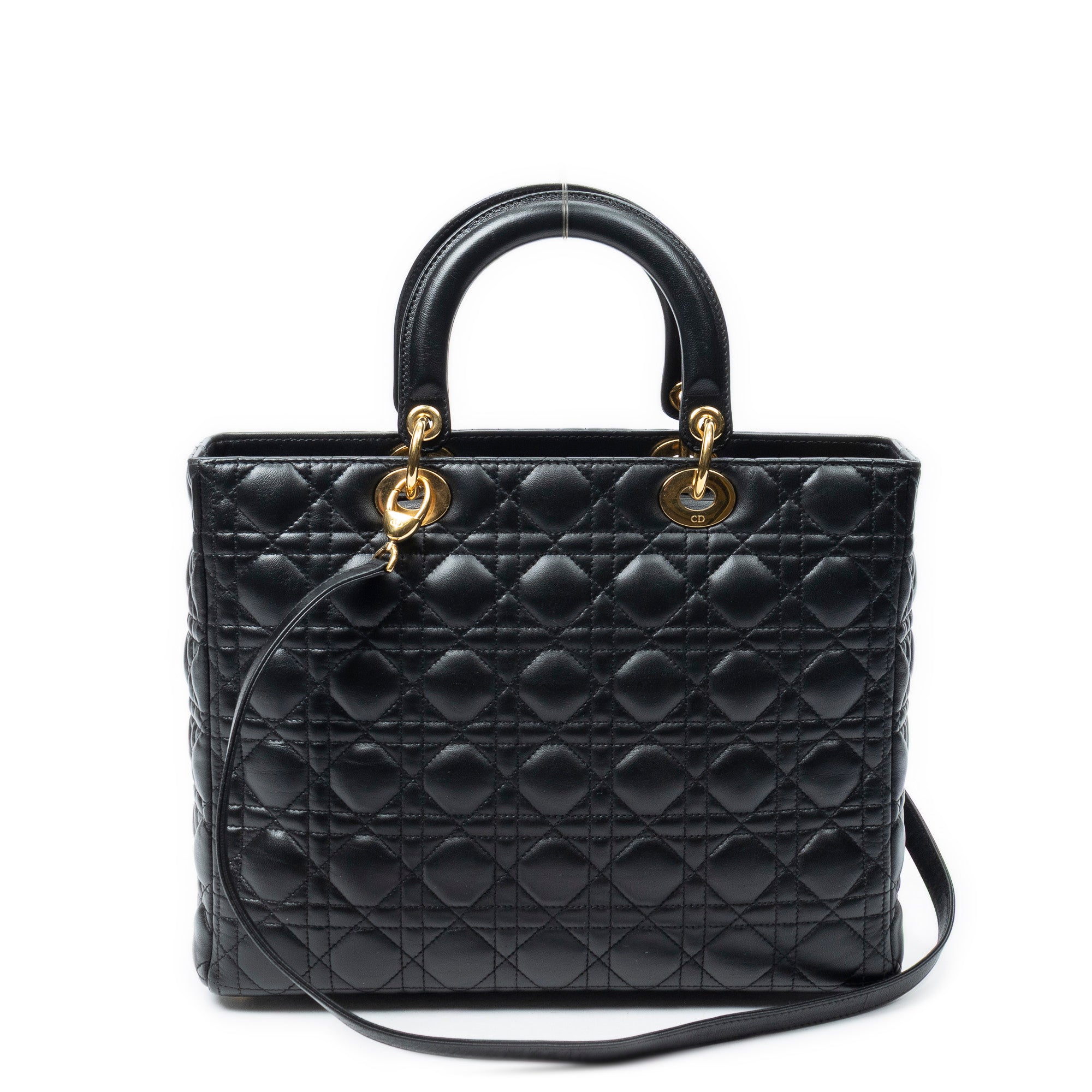 Sac à bandoulière Lady Dior grand modèle zippé en cuir d'agneau Cannage noir