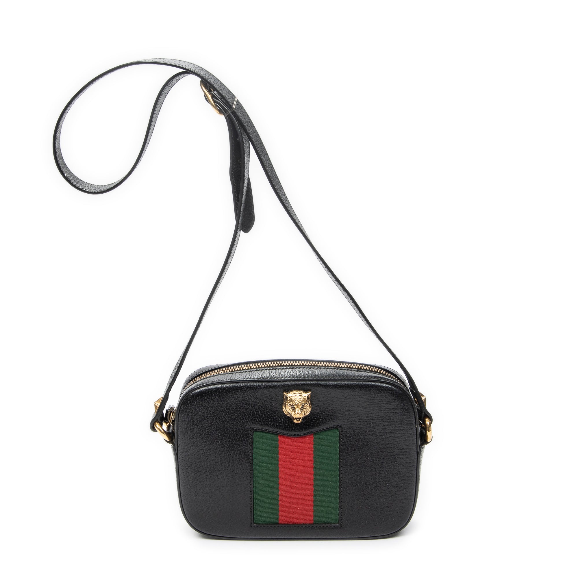 Bolso al hombro Web Animalier Disco Bandolera Piel de becerro graneada negra