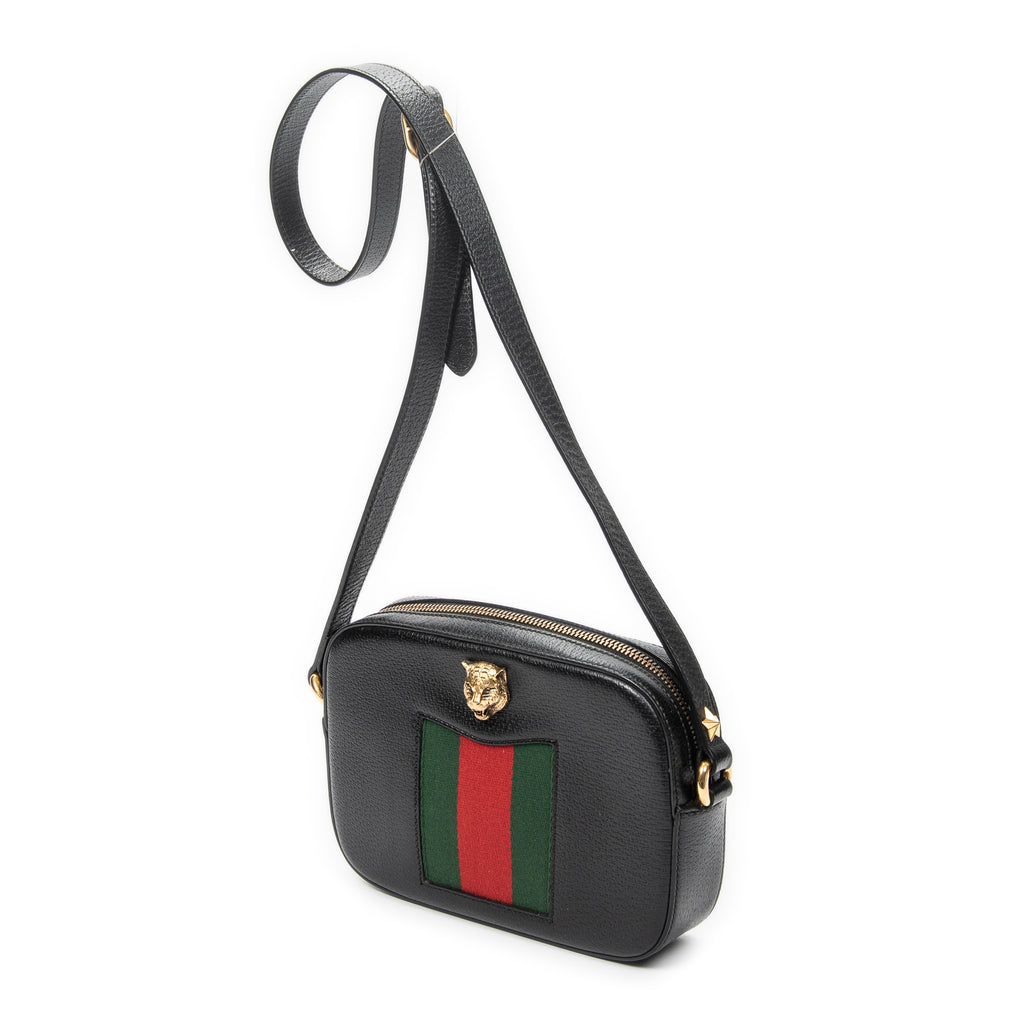 Shoulder Bag Web Animalier Disco Crossbody Black Grained Calfskin Leather