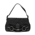 Shoulder Bag Horsebit Chain Shoulder Flap Black Monogrammed Canvas
