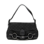 Shoulder Bag Horsebit Chain Shoulder Flap Black Monogrammed Canvas