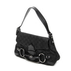 Shoulder Bag Horsebit Chain Shoulder Flap Black Monogrammed Canvas