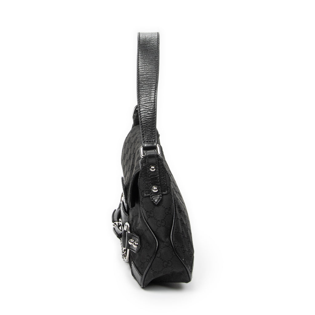 Bolso de Hombro Horsebit Chain Solapa Lona Monogram Negro