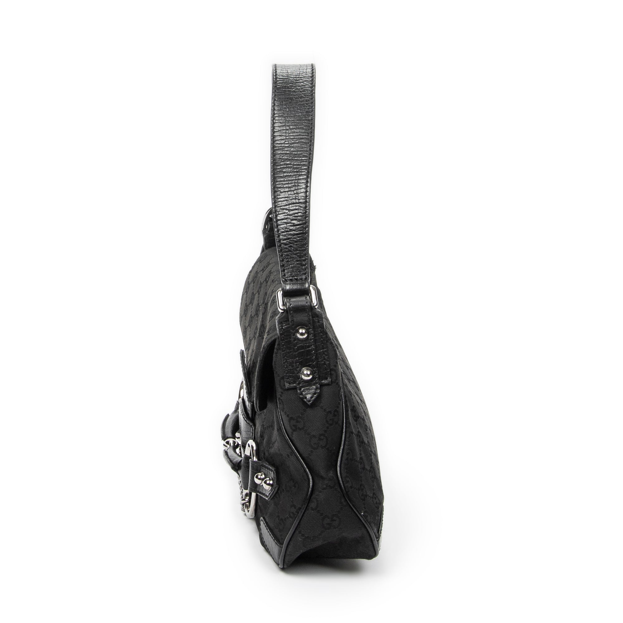 Bolso de Hombro Horsebit Chain Solapa Lona Monogram Negro