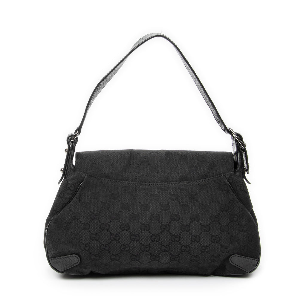 Shoulder Bag Horsebit Chain Shoulder Flap Black Monogrammed Canvas