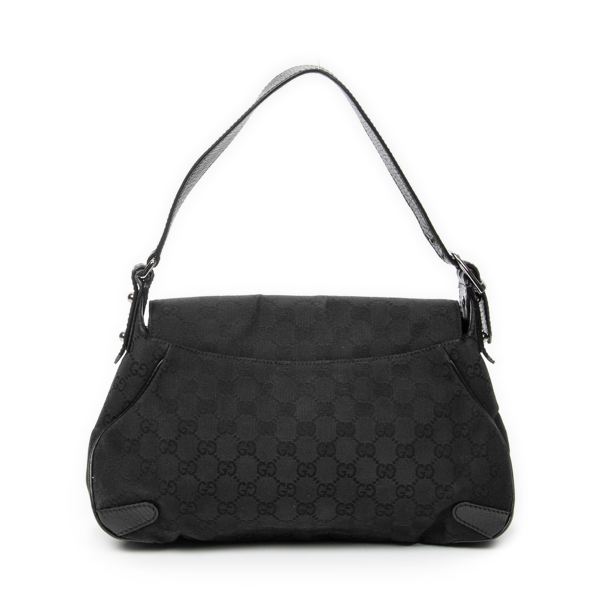 Shoulder Bag Horsebit Chain Shoulder Flap Black Monogrammed Canvas