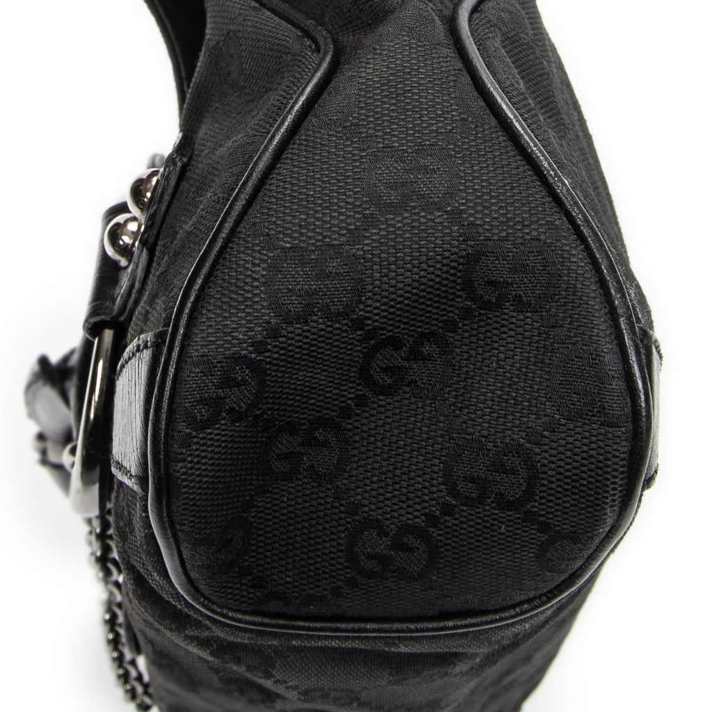 Shoulder Bag Horsebit Chain Shoulder Flap Black Monogrammed Canvas