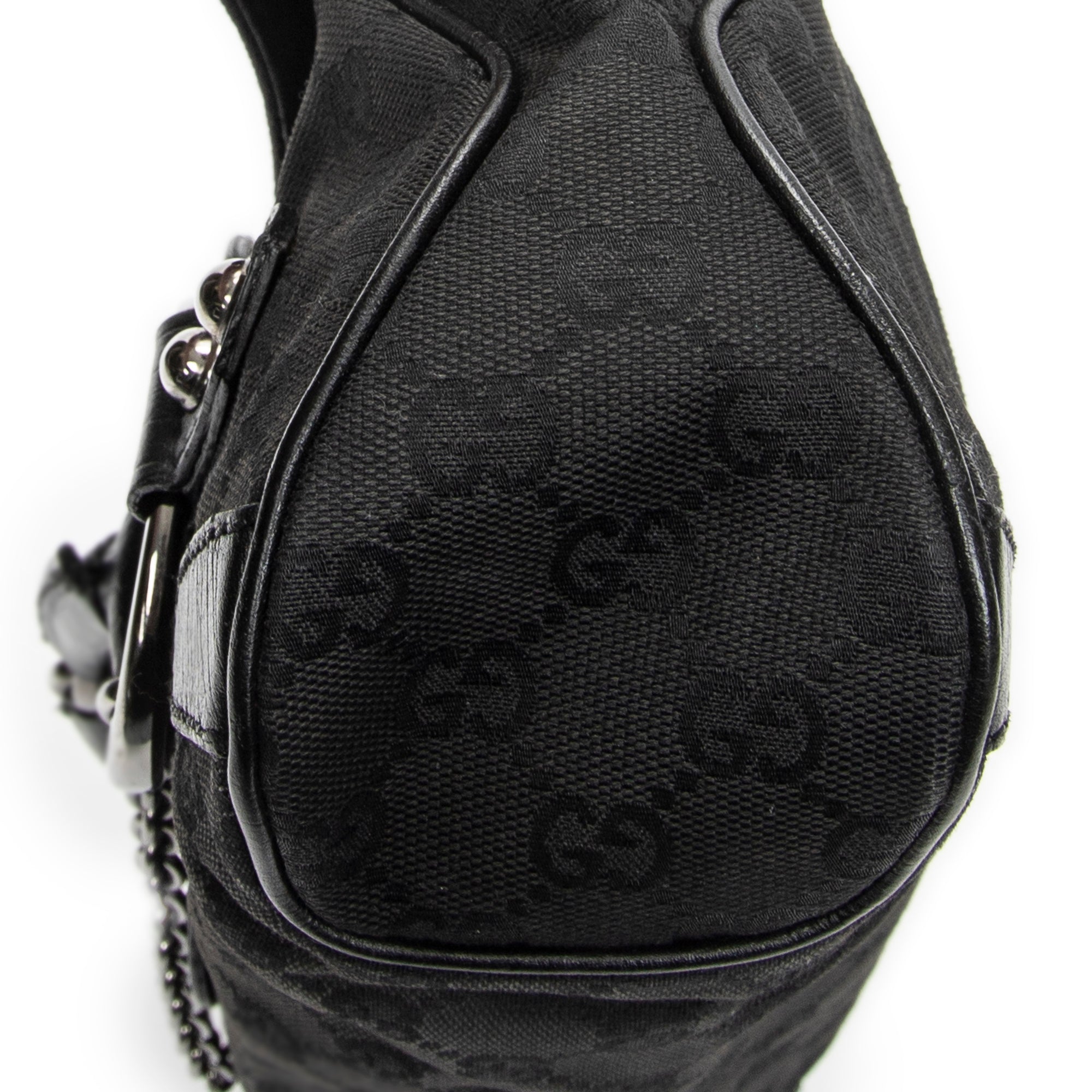 Shoulder Bag Horsebit Chain Shoulder Flap Black Monogrammed Canvas