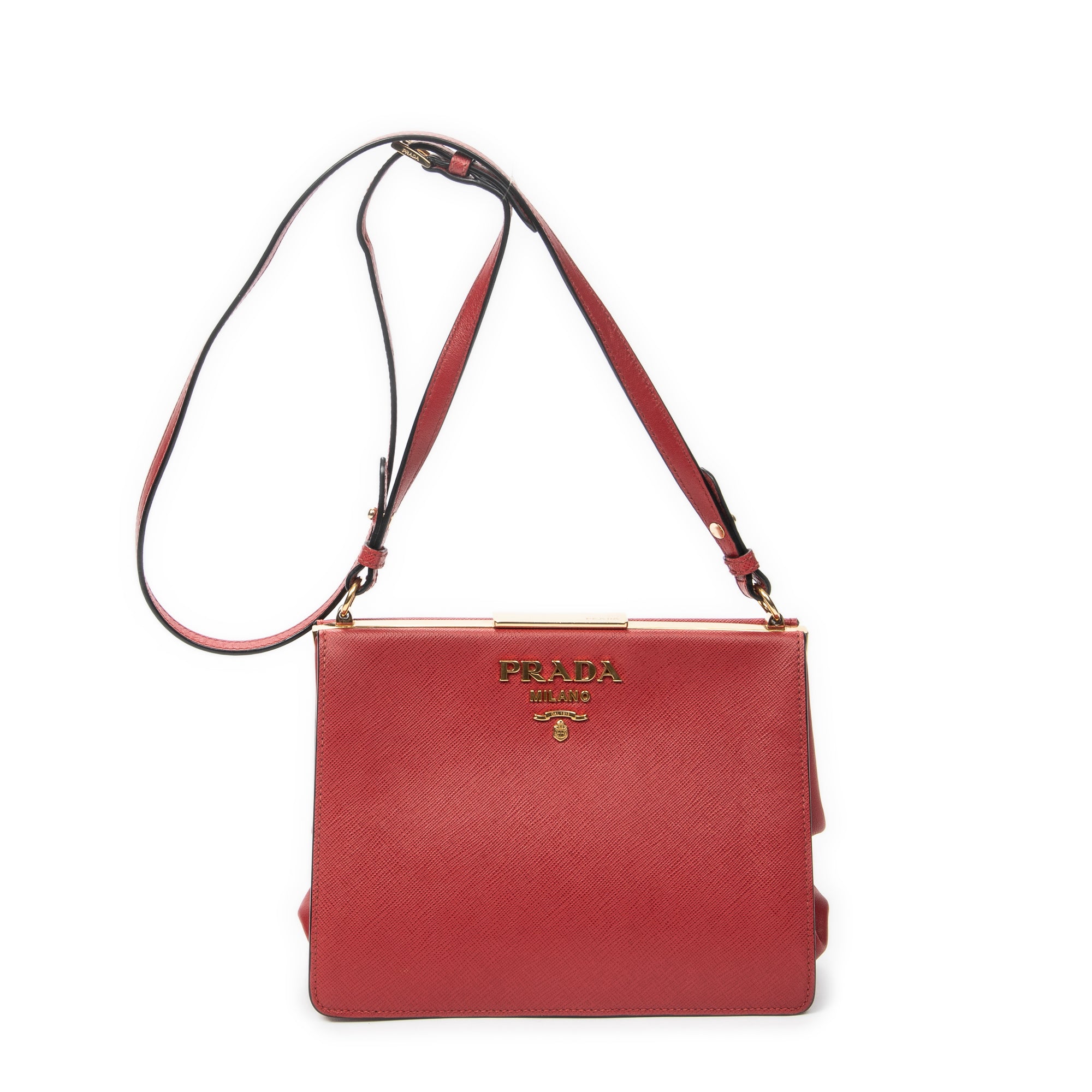 Shoulder Bag Frame Crossbody Red Saffiano Leather