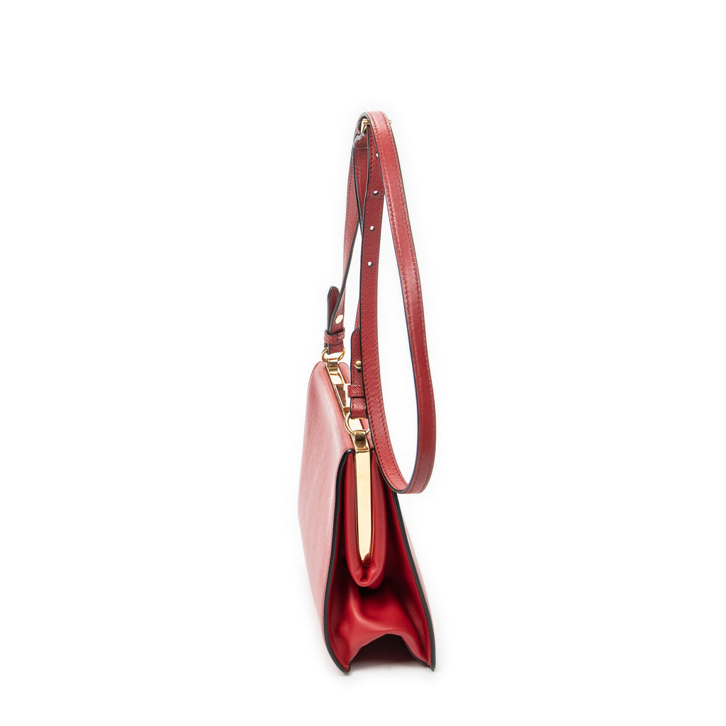 Shoulder Bag Frame Crossbody Red Saffiano Leather