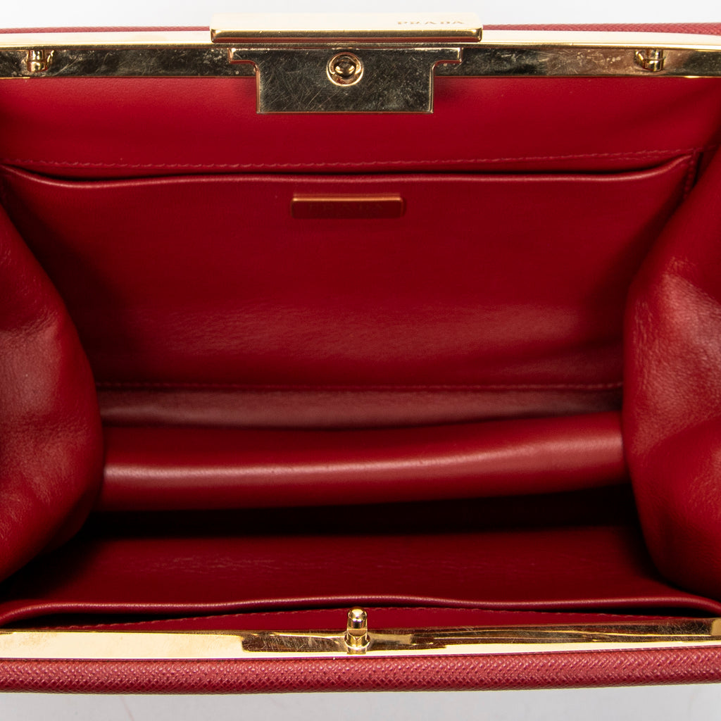 Shoulder Bag Frame Crossbody Red Saffiano Leather