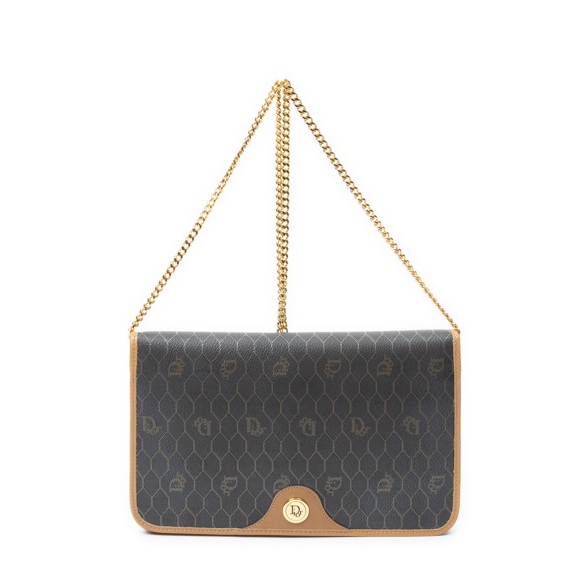 Shoulder Bag Vintage Full Flap Chain Clutch Grey Honeycomb Coated Canvas