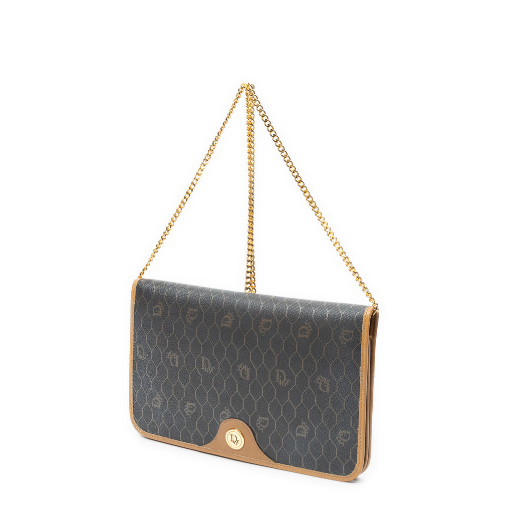 Shoulder Bag Vintage Full Flap Chain Clutch Grey Honeycomb Coated Canvas