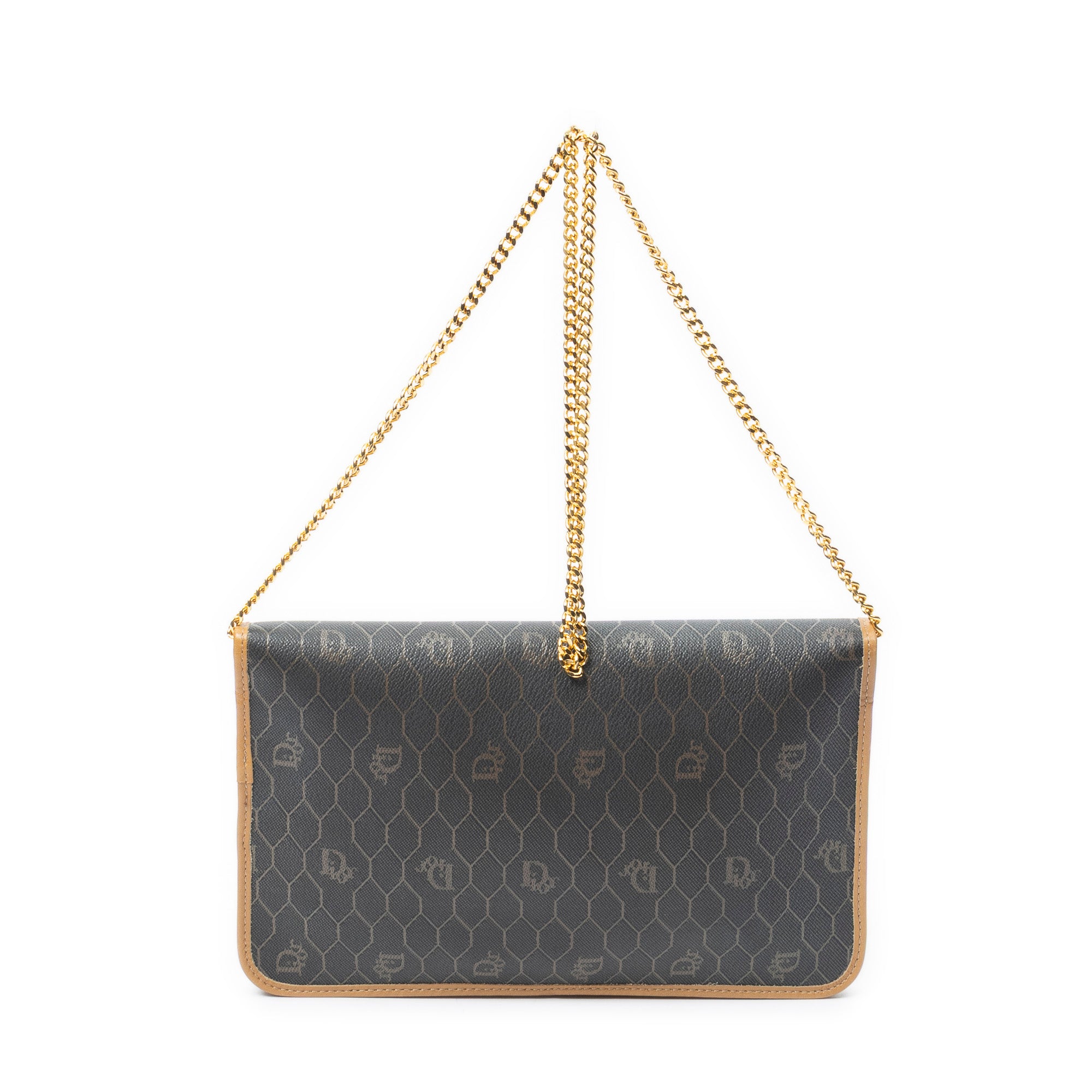 Shoulder Bag Vintage Full Flap Chain Clutch Grey Honeycomb Coated Canvas