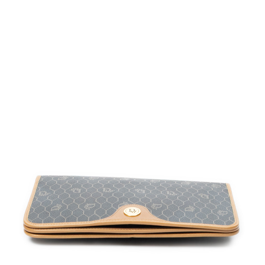 Shoulder Bag Vintage Full Flap Chain Clutch Grey Honeycomb Coated Canvas