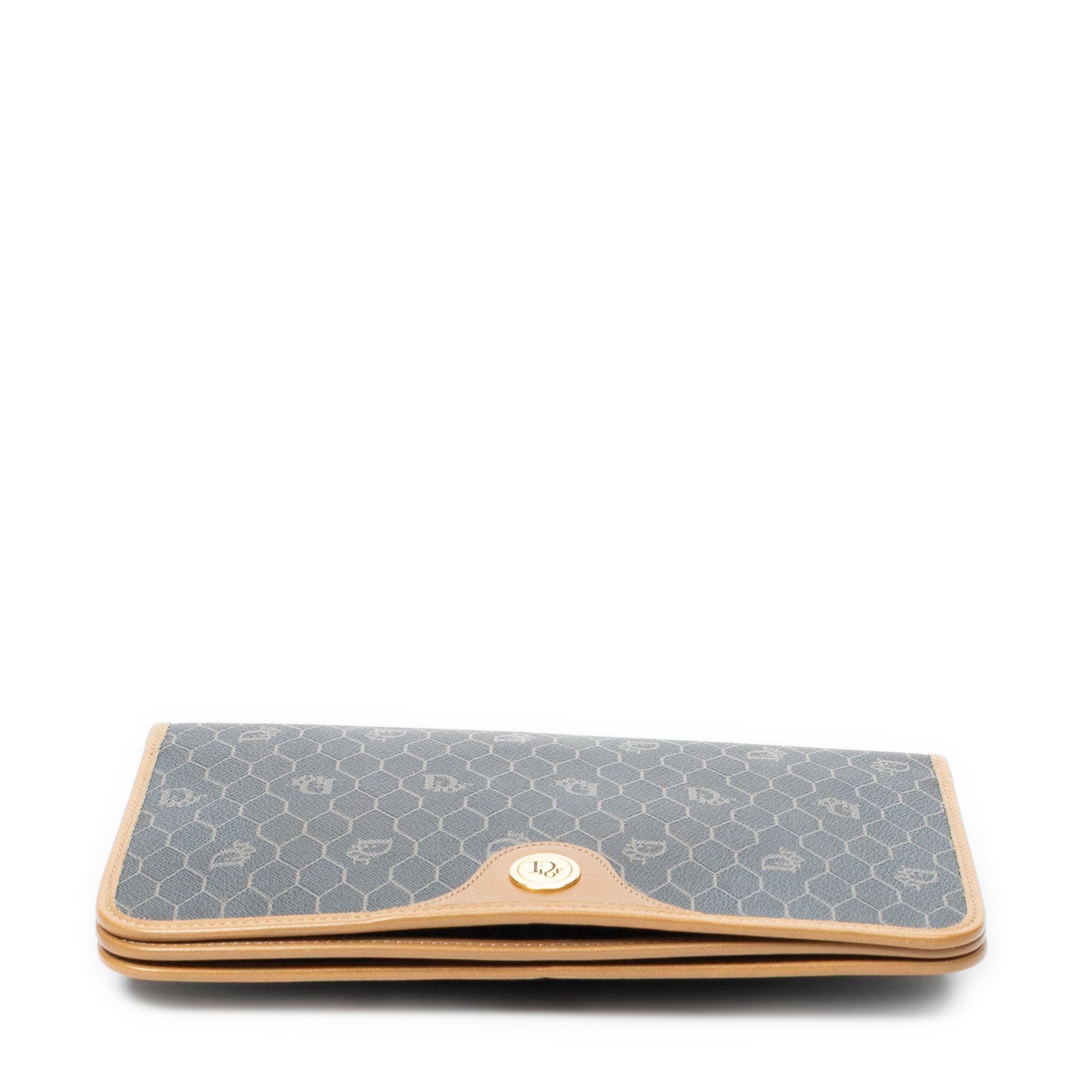 Shoulder Bag Vintage Full Flap Chain Clutch Grey Honeycomb Coated Canvas