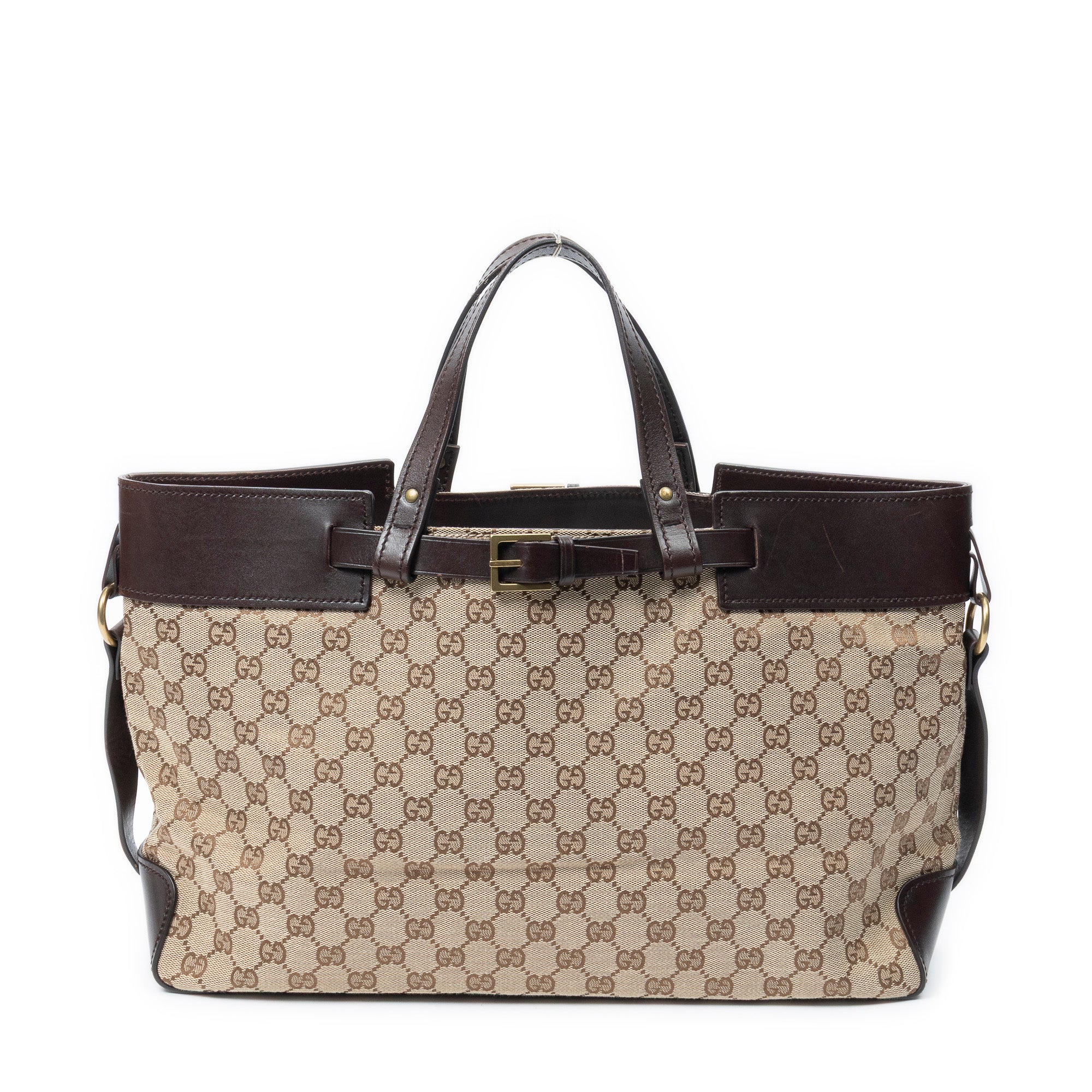 Handbag Horizontal Belt Tote Beige Monogrammed Canvas