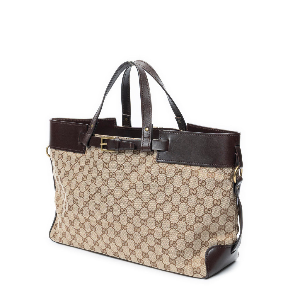 Handbag Horizontal Belt Tote Beige Monogrammed Canvas