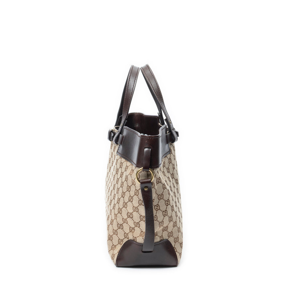 Handbag Horizontal Belt Tote Beige Monogrammed Canvas