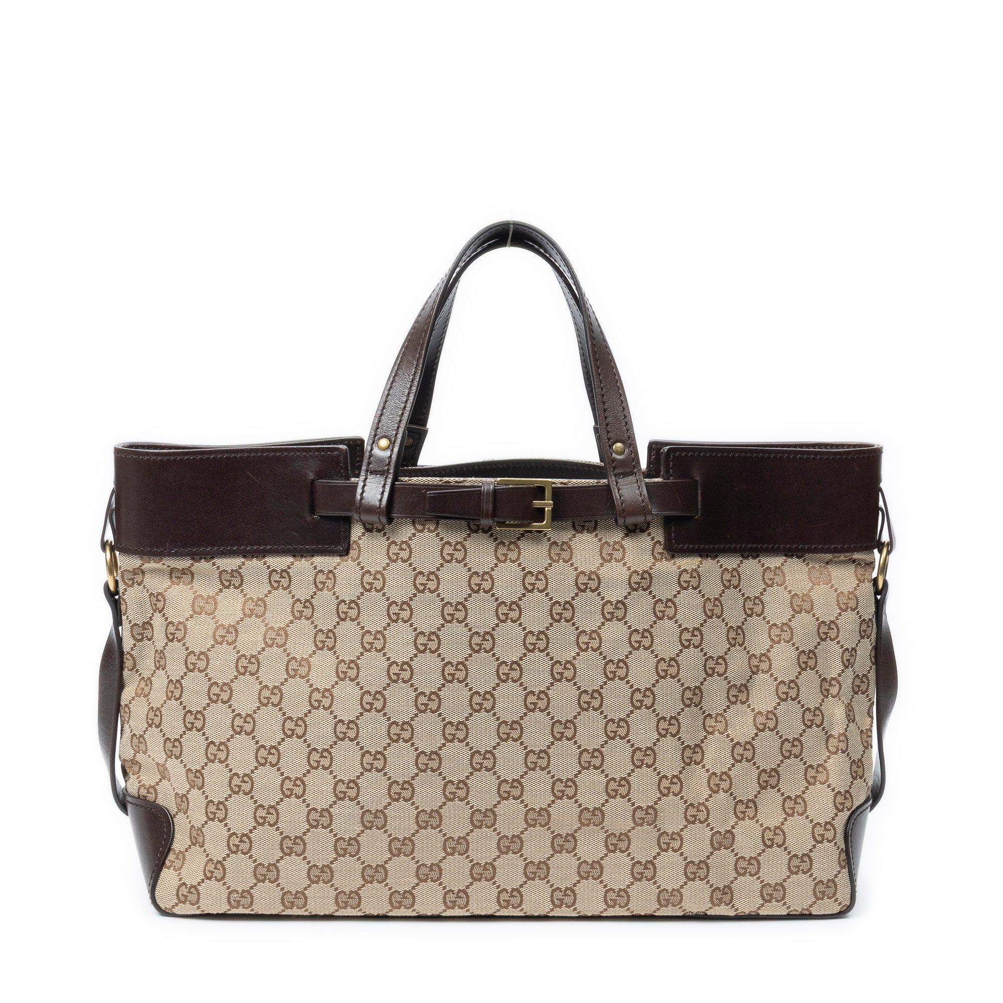 Handbag Horizontal Belt Tote Beige Monogrammed Canvas