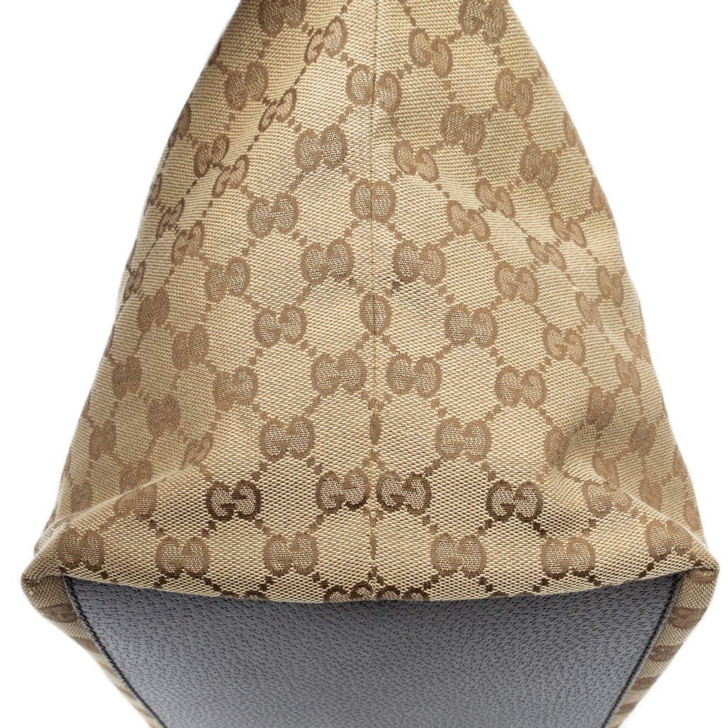 Sac bandoulière cabas trapèze moyen Web en toile monogrammée marron