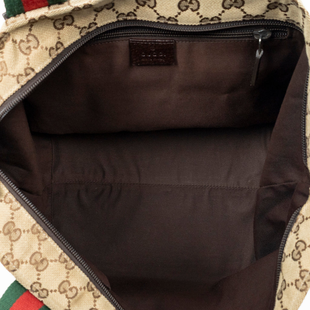 Sac bandoulière cabas trapèze moyen Web en toile monogrammée marron