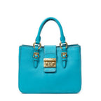 Handbag Pushlock Top Handle Teal Madras Leather