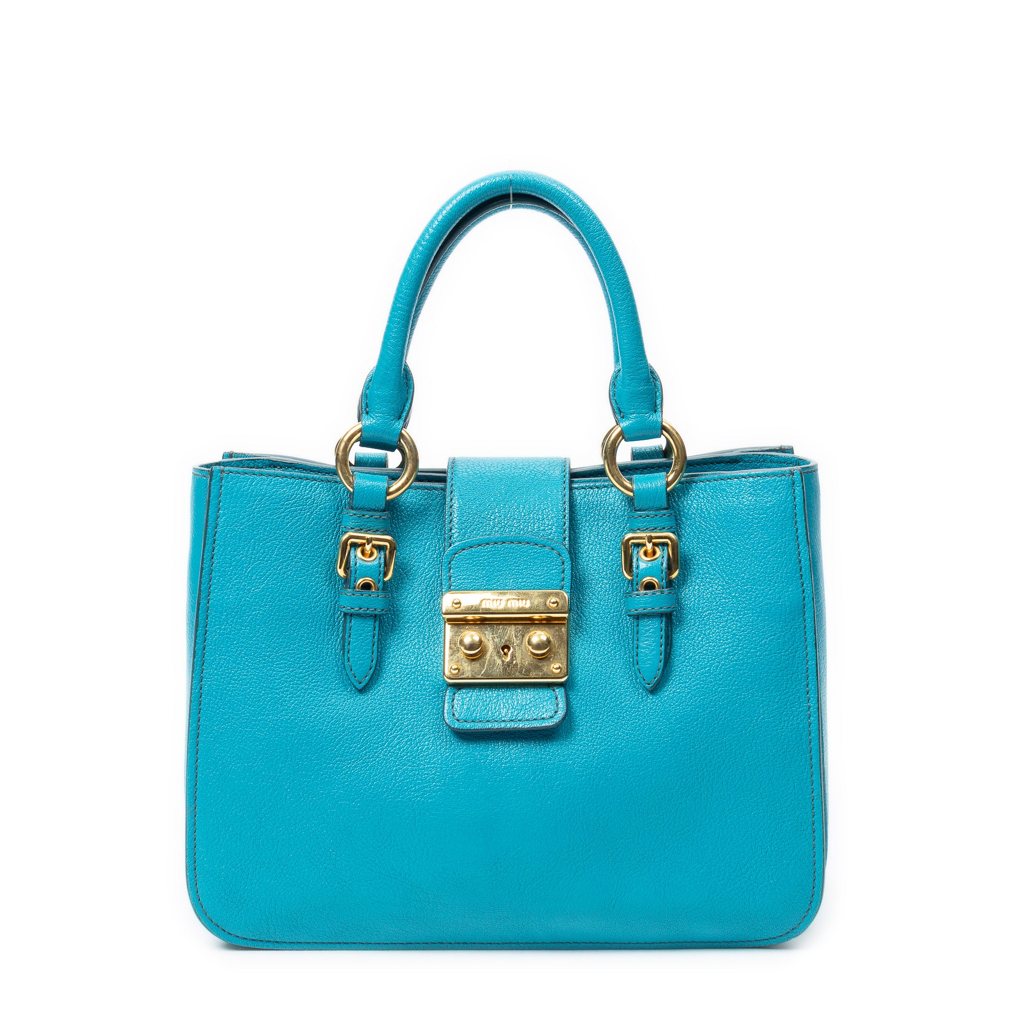Handbag Pushlock Top Handle Teal Madras Leather