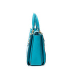 Handbag Pushlock Top Handle Teal Madras Leather