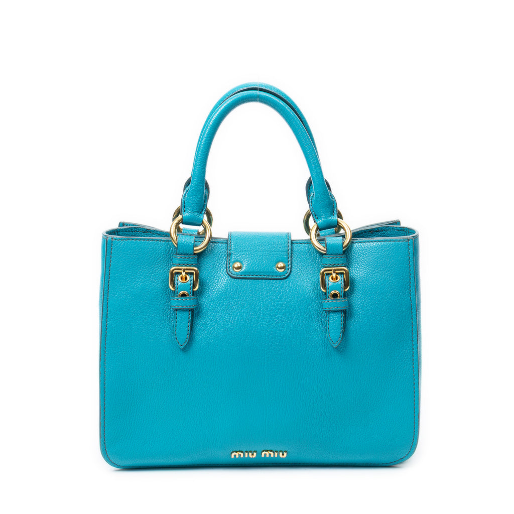 Handbag Pushlock Top Handle Teal Madras Leather