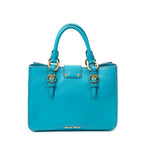 Handbag Pushlock Top Handle Teal Madras Leather
