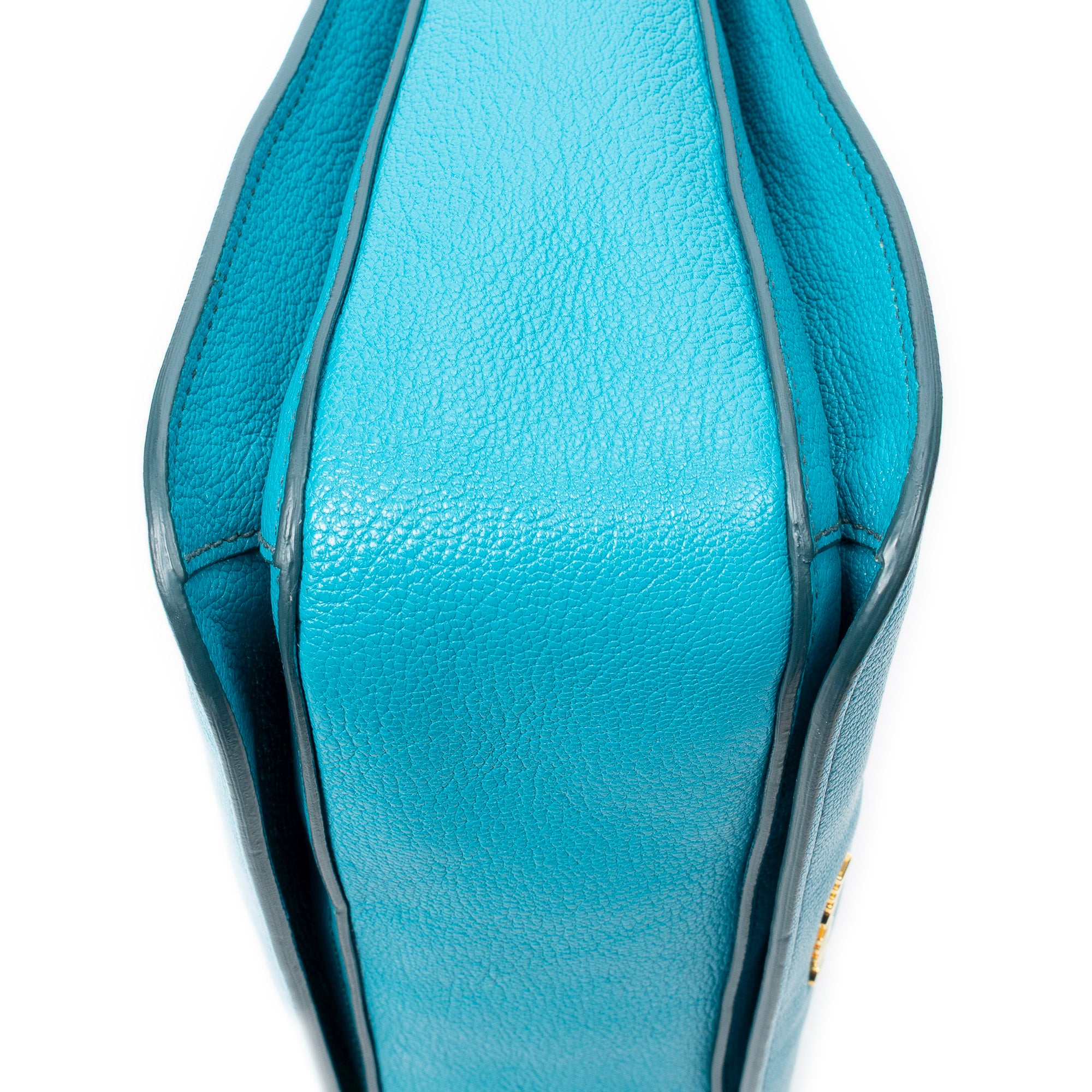 Handbag Pushlock Top Handle Teal Madras Leather