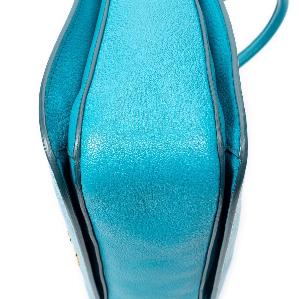 Handbag Pushlock Top Handle Teal Madras Leather