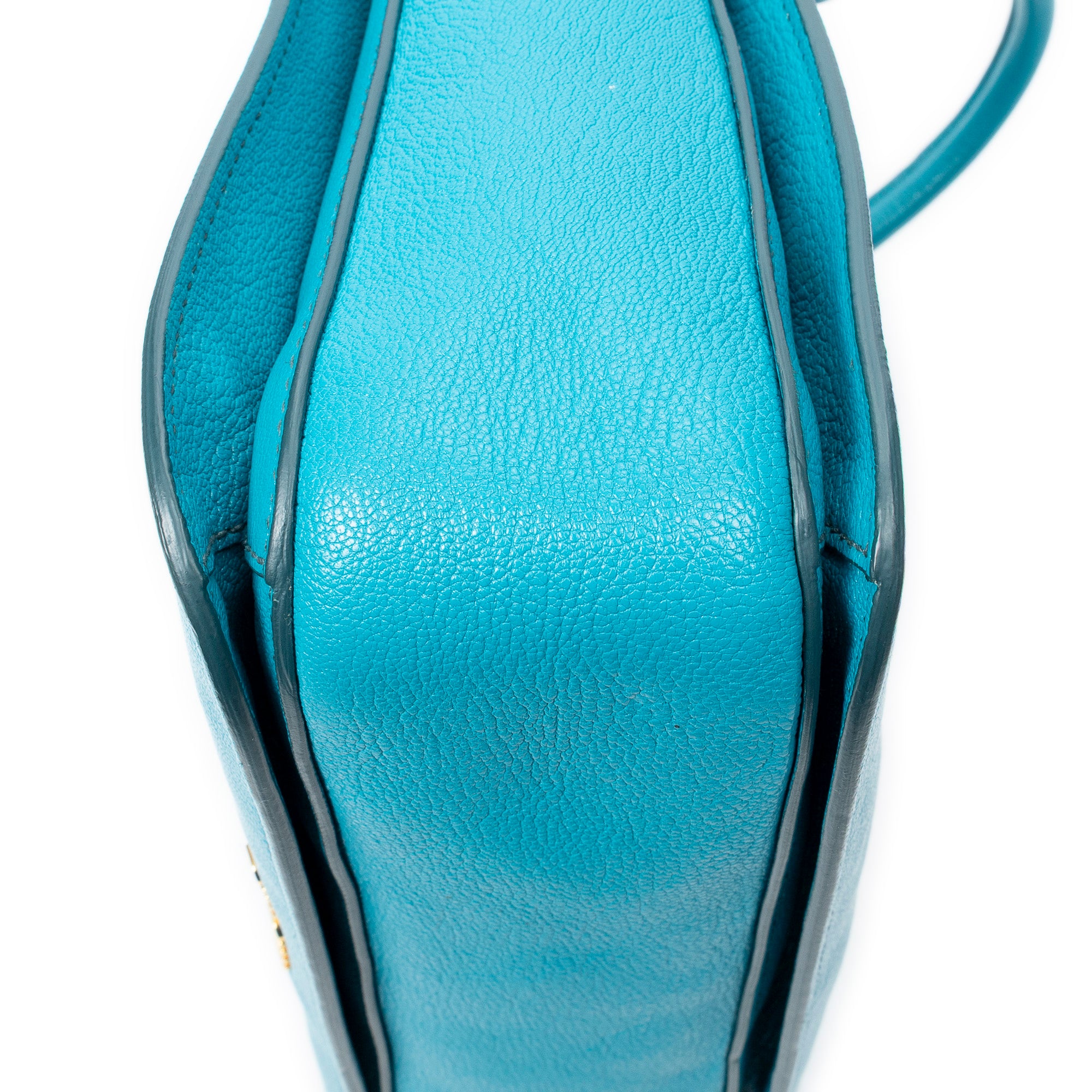 Handbag Pushlock Top Handle Teal Madras Leather