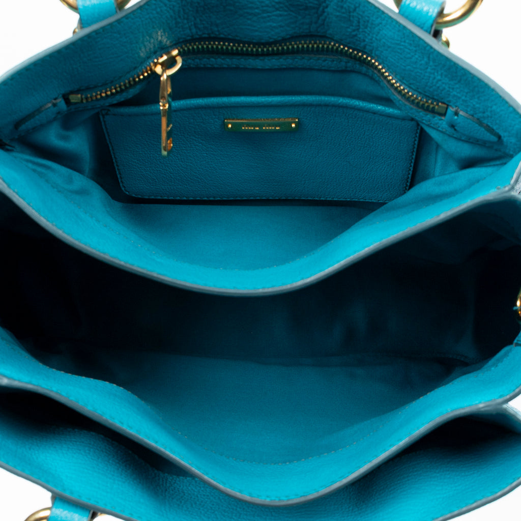 Handbag Pushlock Top Handle Teal Madras Leather