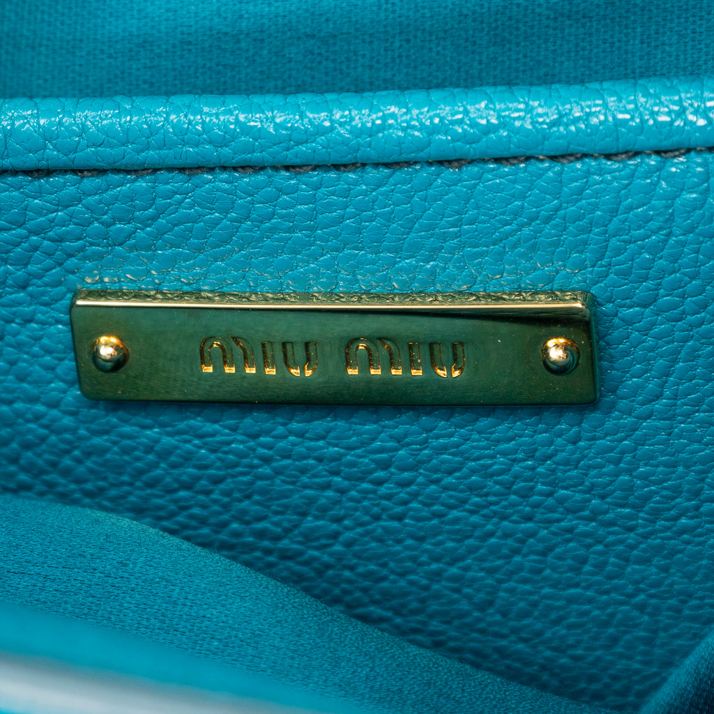 Handbag Pushlock Top Handle Teal Madras Leather