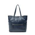 Shoulder Bag Front Pocket Shopping Tote Navy Vitello Soft Leather