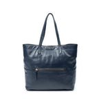 Shoulder Bag Front Pocket Shopping Tote Navy Vitello Soft Leather