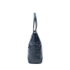 Shoulder Bag Front Pocket Shopping Tote Navy Vitello Soft Leather
