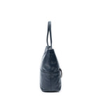 Shoulder Bag Front Pocket Shopping Tote Navy Vitello Soft Leather